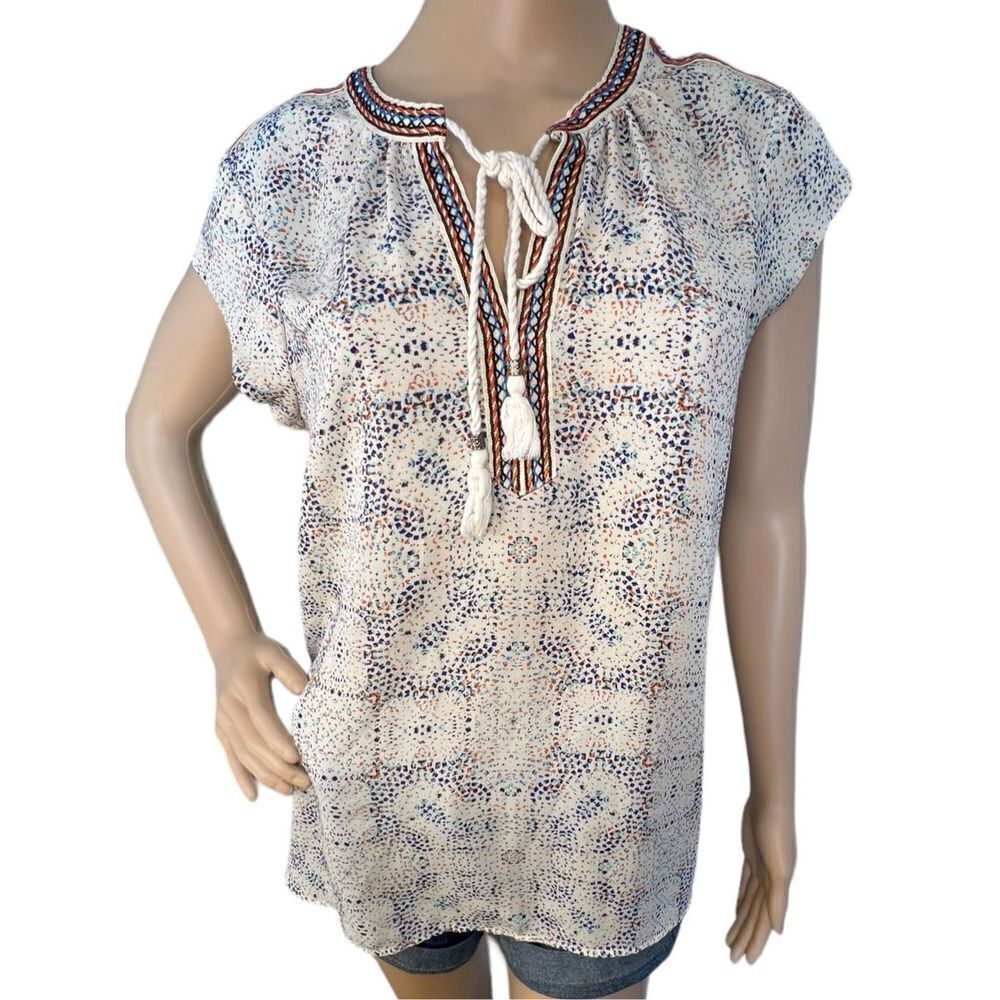 Danielrainn Lightweight Flowy Abstract Pattern Blouse With Rope Detail